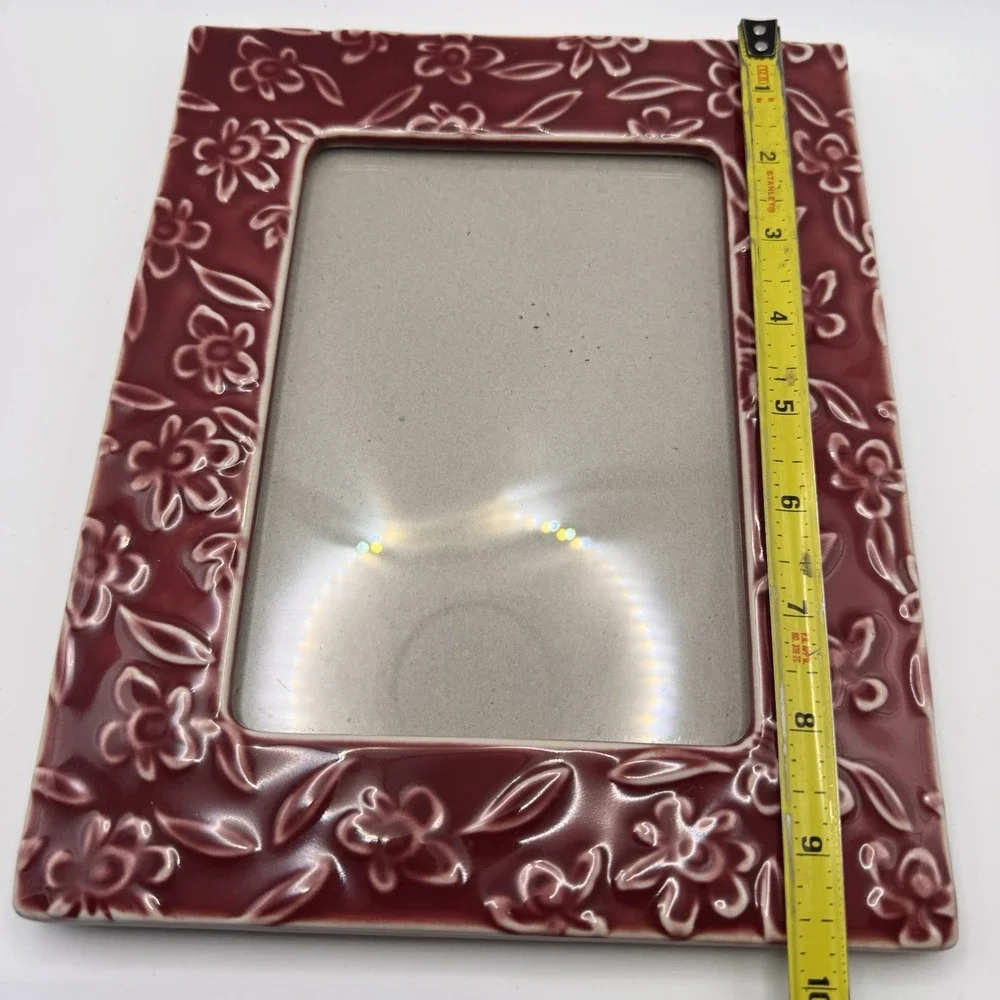 Studio Art Ceramic Red Flower Picture Frame 6 1/2 wide 4 1/2 Opening‎